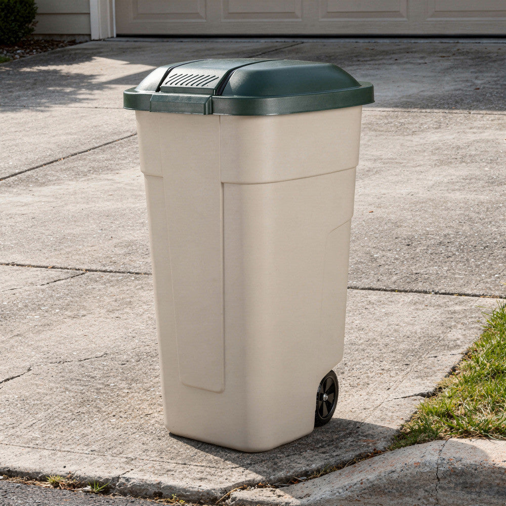 Coș de gunoi din plastic pentru exterior, 110 l, bej-verde Imagine secundară a produsului