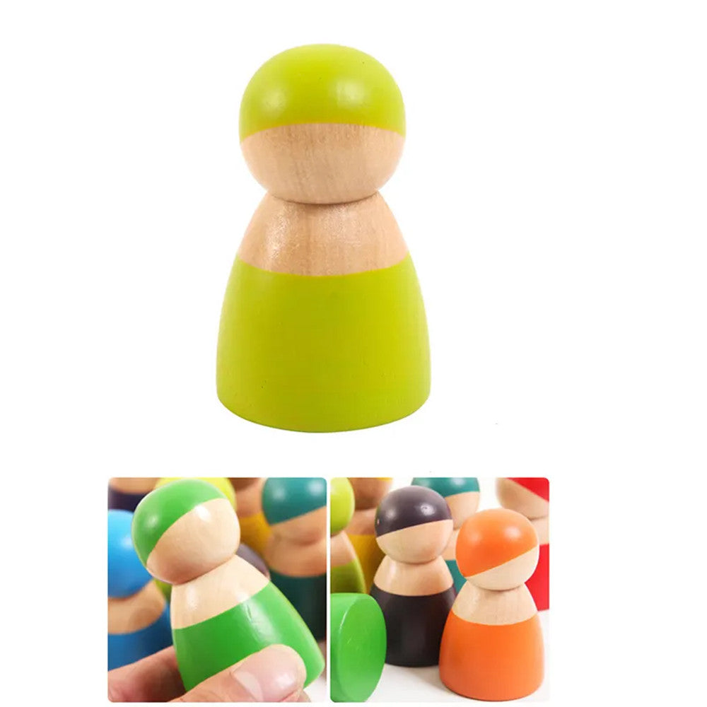 12 figurine din lemn colorate cu tema „Prietenii”, în stil Montessori Imagine secundară a produsului