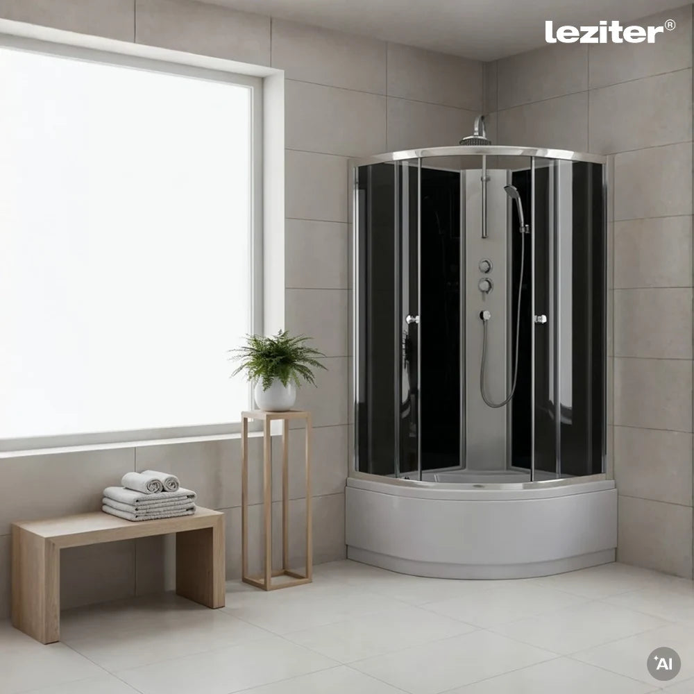 Cabină de duș Karolino 90x90 cm neagră cu tavă adâncă Imagine secundară a produsului