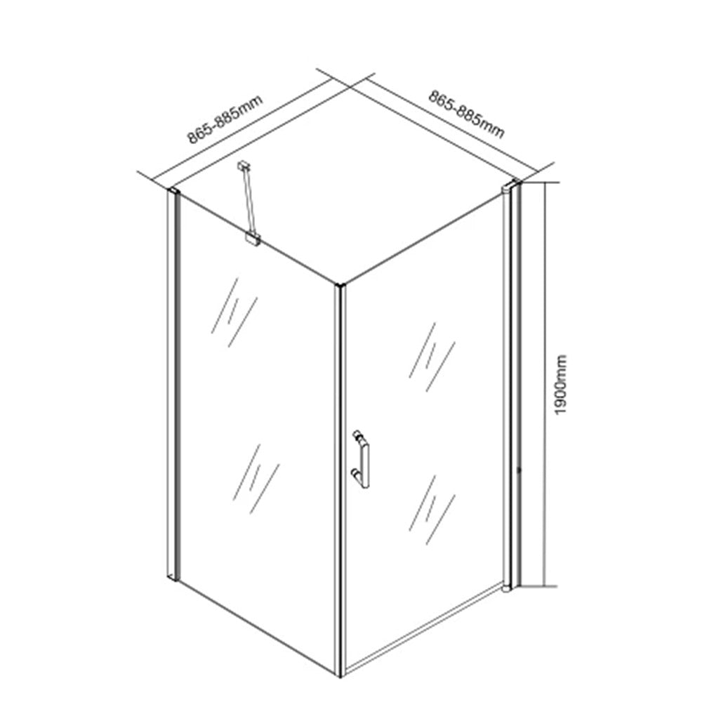 Szögletes zuhanykabin méretábra 865–885 × 865–885 mm, 1900 mm magassággal - Homelux, LEZMONSQ90