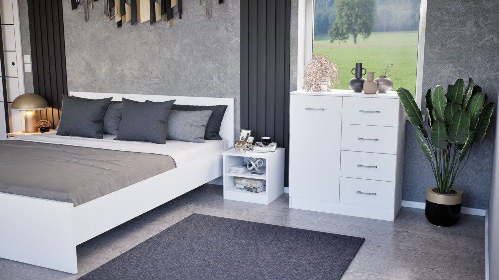 Comodă Miami cu 1 ușă și 4 sertare 80x92 cm alb-alb Imagine secundară a produsului