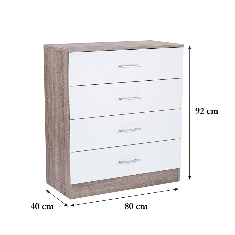 Comodă Miami cu 4 sertare 80x92 cm alb-stejar York Imagine secundară a produsului