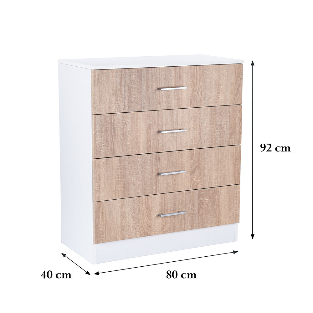 Comodă Miami cu 4 sertare 80x92 cm stejar sonoma-alb Imagine secundară a produsului