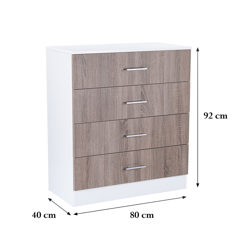 Comodă Miami cu 4 sertare 80x92 cm stejar York-alb Imagine secundară a produsului