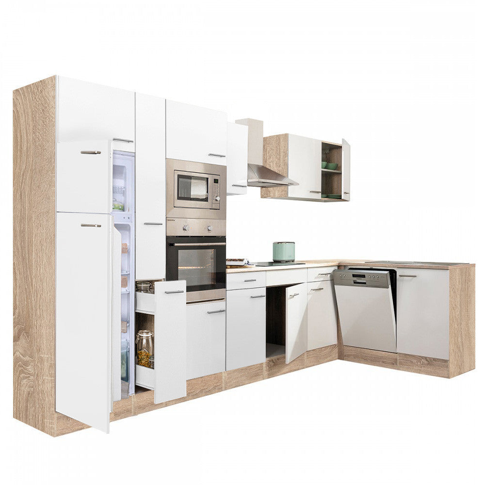 Sarok konyhabútor felülfagyasztós hűtős kivitelben, 370 cm széles - Homelux, LS370STFH
