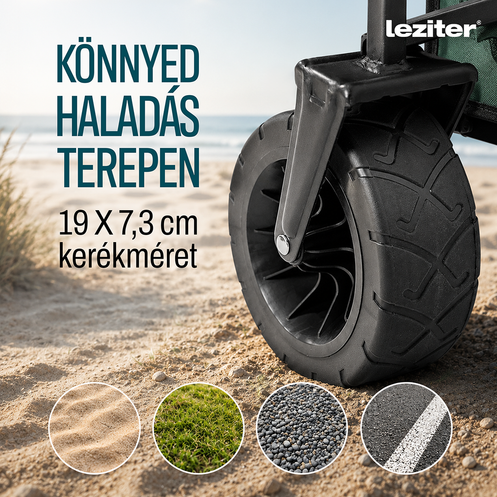Kerti szállítókocsi 19 × 7,3 cm-es kerékkel homokon és füvön - Homelux, LSZKTA088-GREEN