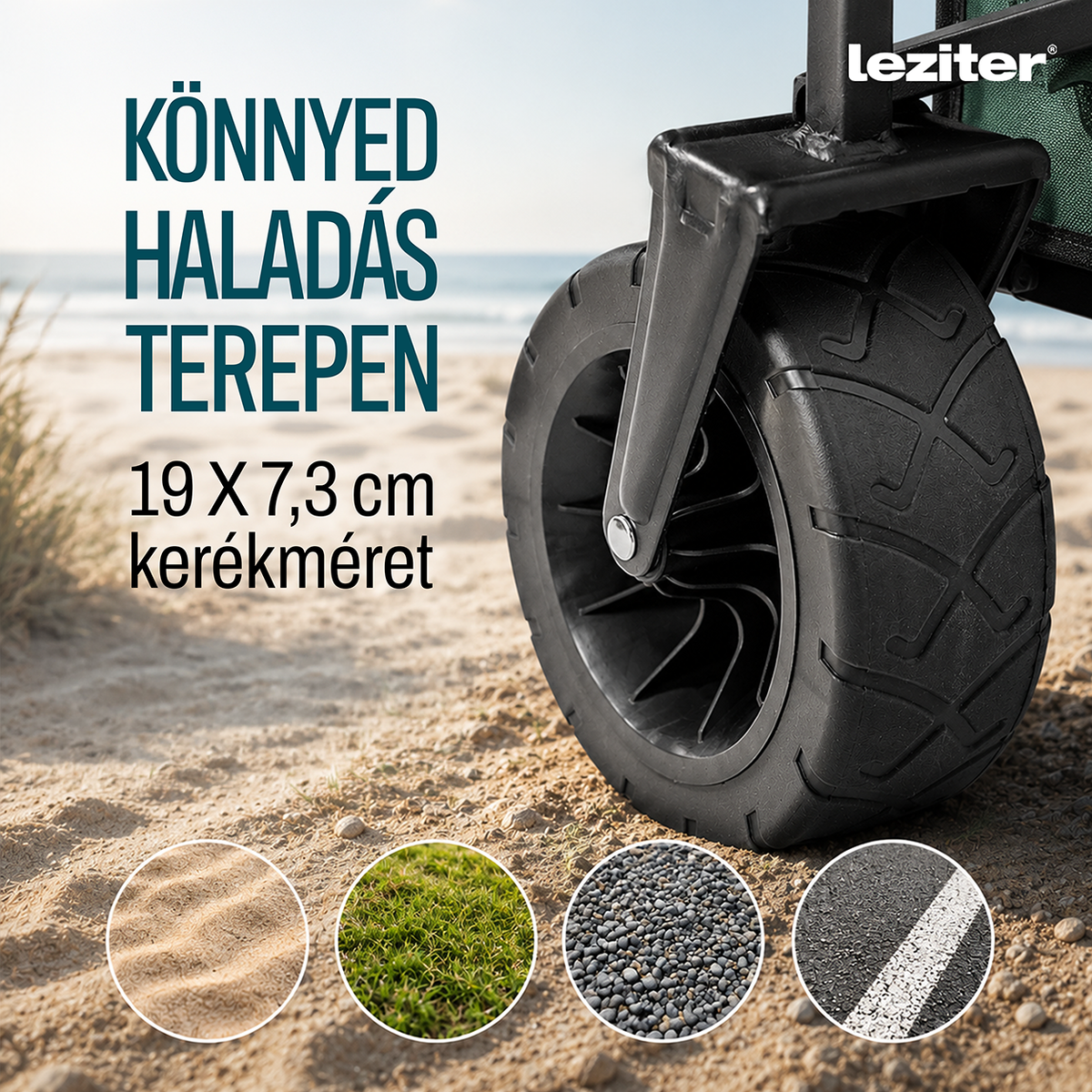 Kerti szállítókocsi 19 × 7,3 cm-es kerékkel homokon és füvön - Homelux, LSZKTA088-GREEN