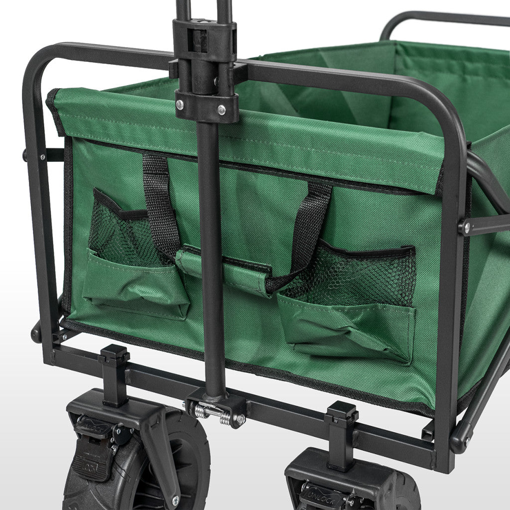 Kerti szállítókocsi hátsó zsebekkel, húzókarral és fékes kerekekkel - Homelux, LSZKTA088-GREEN