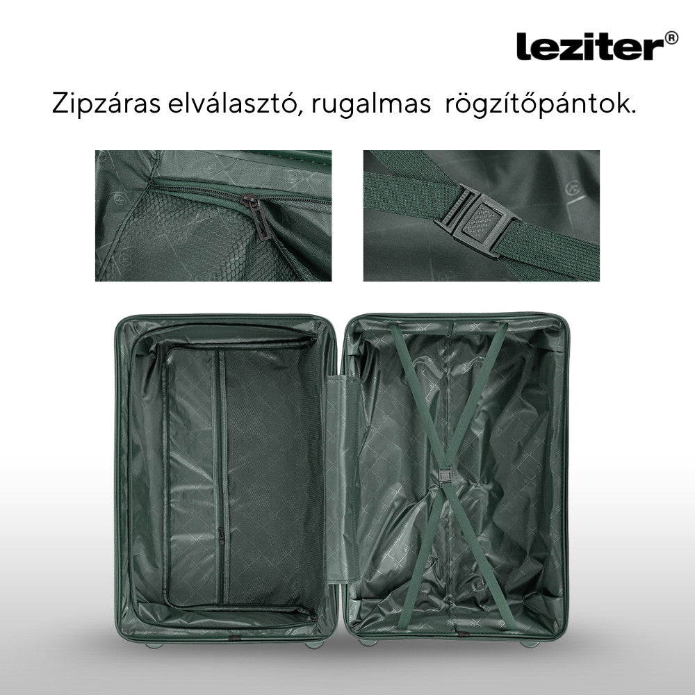 Keményfedeles gurulós bőrönd belseje cipzáras elválasztóval és rugalmas rögzítőpántokkal - Homelux, LTREBS-IV-DG