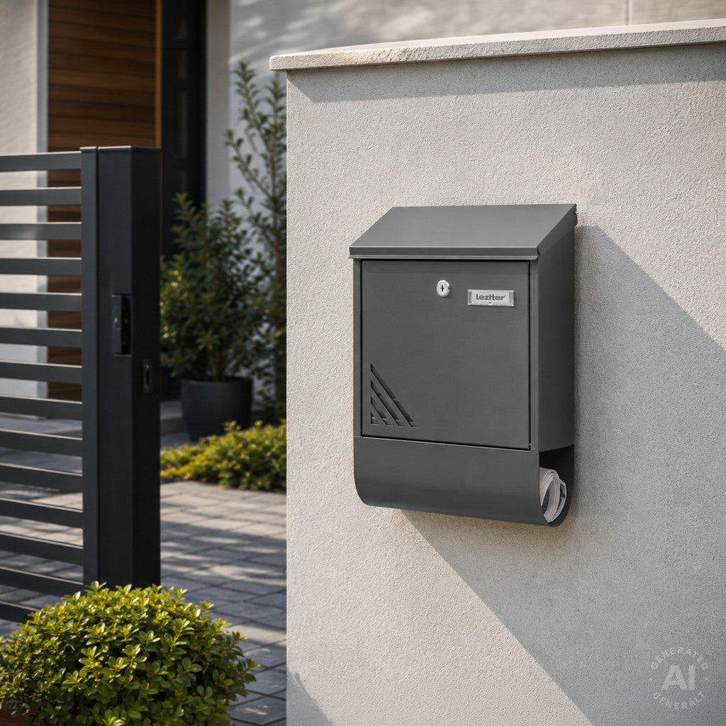 Homepost – cutie poștală de exterior cu suport pentru ziare și plăcuță cu nume, prevăzută cu încuietoare, gri Imagine secundară a produsului