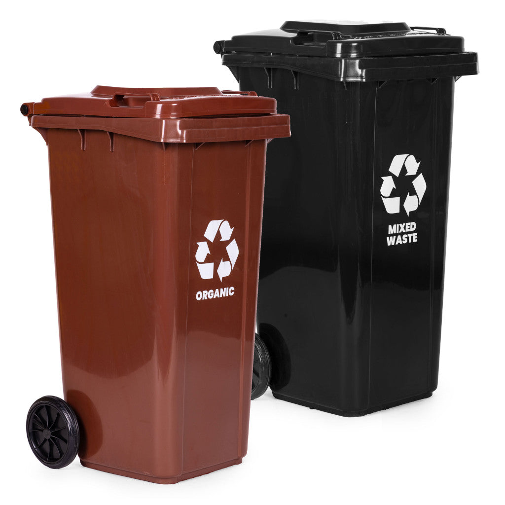 Set coș de gunoi 2x120L negru, maro, cu roți de cauciuc Imagine secundară a produsului