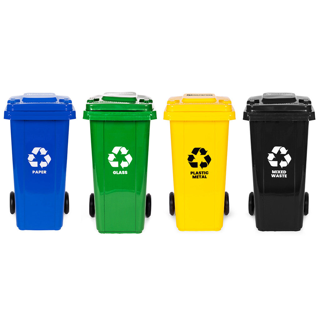 Set coș de gunoi 4x120L albastru, verde, galben, negru cu roți de cauciuc Imagine secundară a produsului