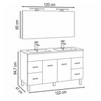 Komplett fürdőszobabútor méretábra 122 × 47 × 84,7 cm, a tükör mérete 120 × 60 cm - Homelux, NEOPR120STST