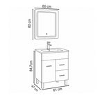 Komplett fürdőszoba bútor méretábra 61 × 47 × 84,7 cm, tükör 60 × 80 cm - Homelux, NEOVIS60STST