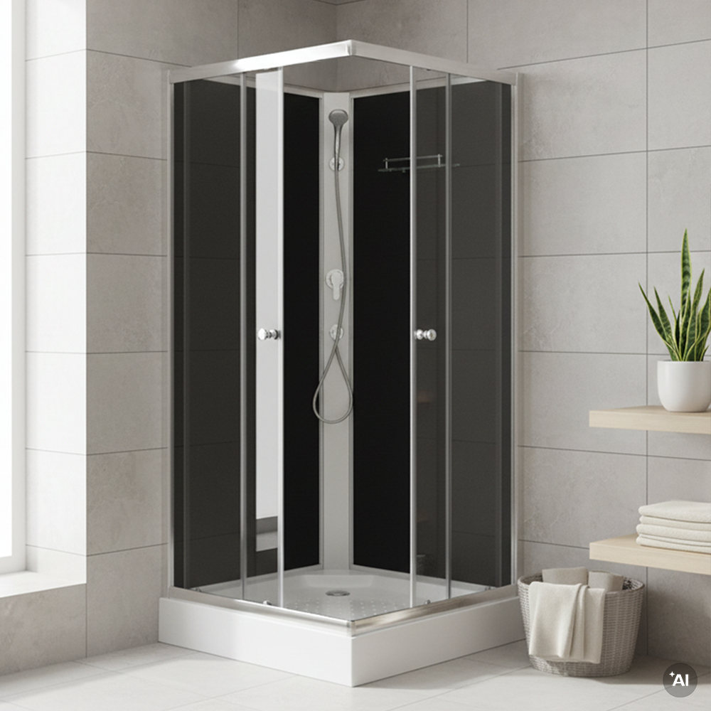 Cabină de duș pătrată neagră Polo Black II 80x80 cm cu cădiță de duș Imagine secundară a produsului