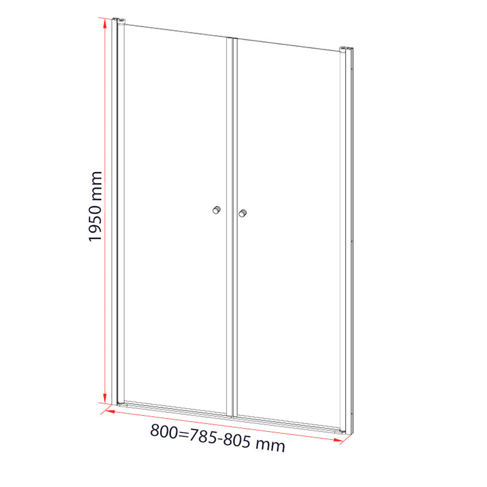 Outlet fürdőszoba zuhanyajtó méretábra 1950 mm magassággal és 785–805 mm szélességgel - Homelux, SC-2118-80