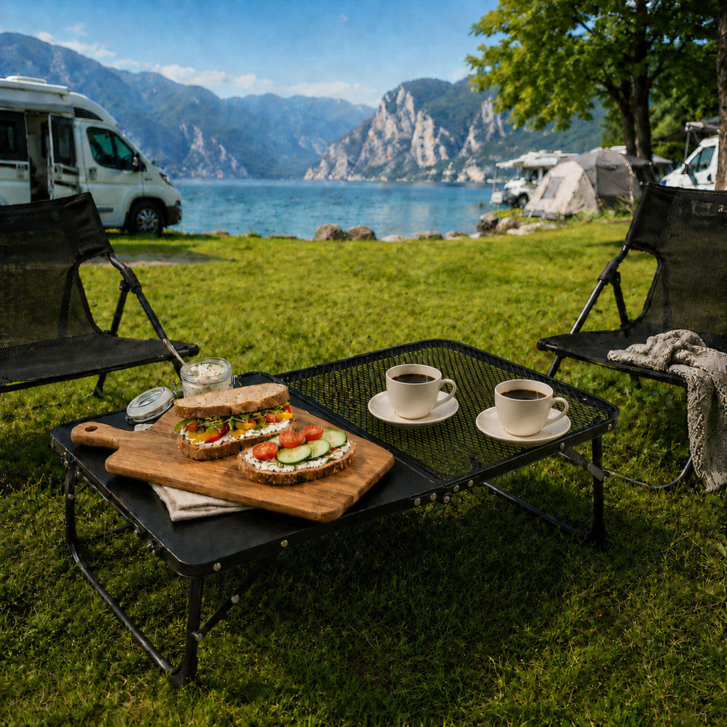 Masă pliabilă de camping în formă de valiză, 60x40 cm, neagră Imagine secundară a produsului