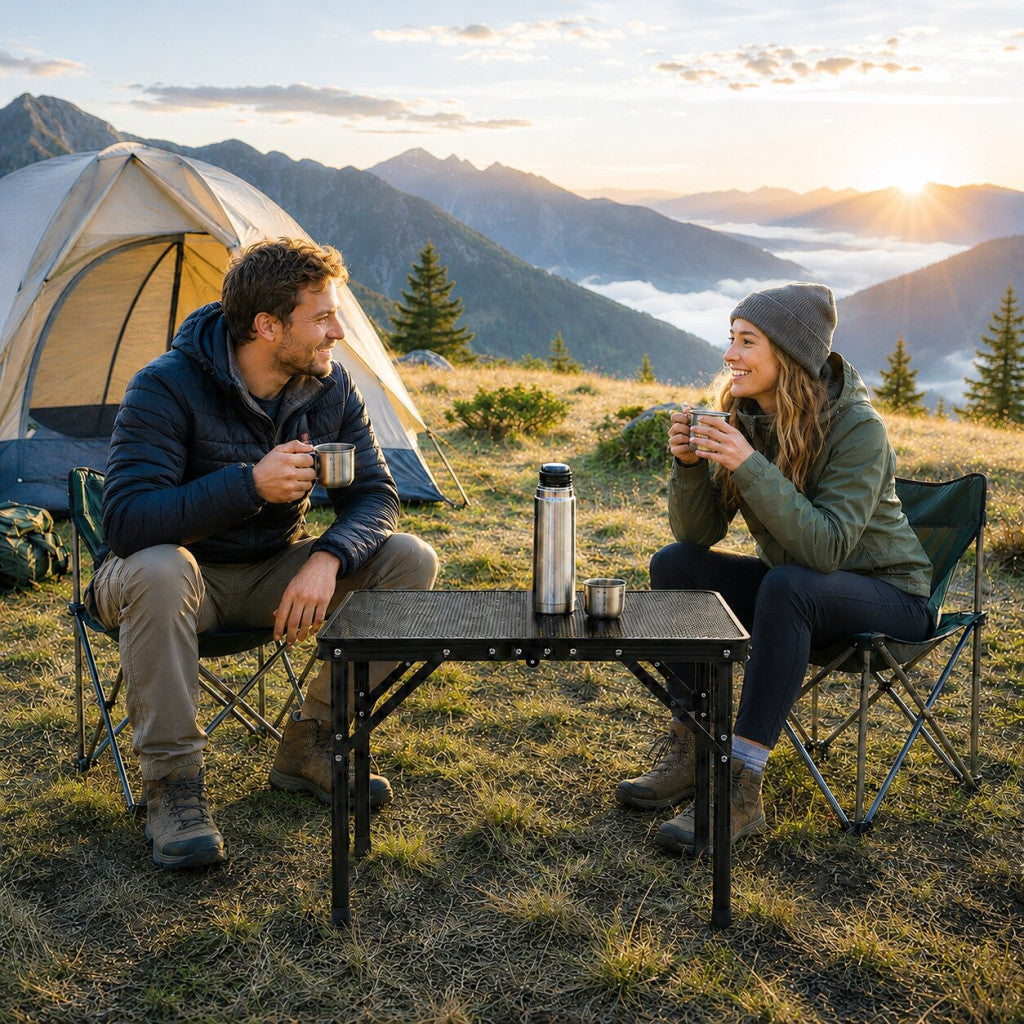 Masă pliabilă de camping în formă de valiză, 60x40 cm, neagră Imagine secundară a produsului