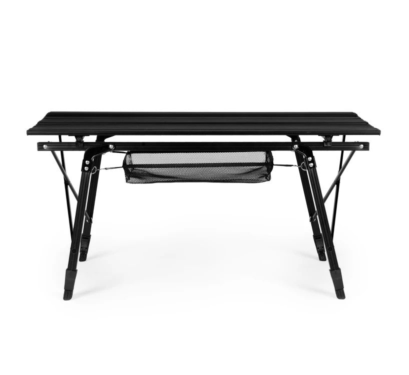 Masă de camping pliabilă, cu înălțime reglabilă, 90x50 cm, cu geantă și coș, negru Imagine secundară a produsului
