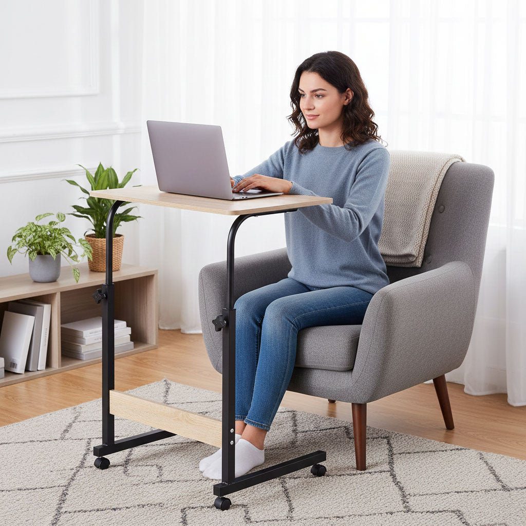 Măsuță mobilă pentru laptop, care se poate fixa de fotoliu, din stejar de culoare deschisă Imagine secundară a produsului