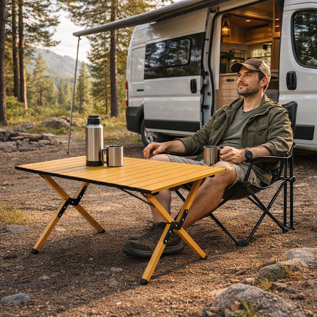 Masă pliabilă de camping 90x60 cm, cu geantă de transport Imagine secundară a produsului