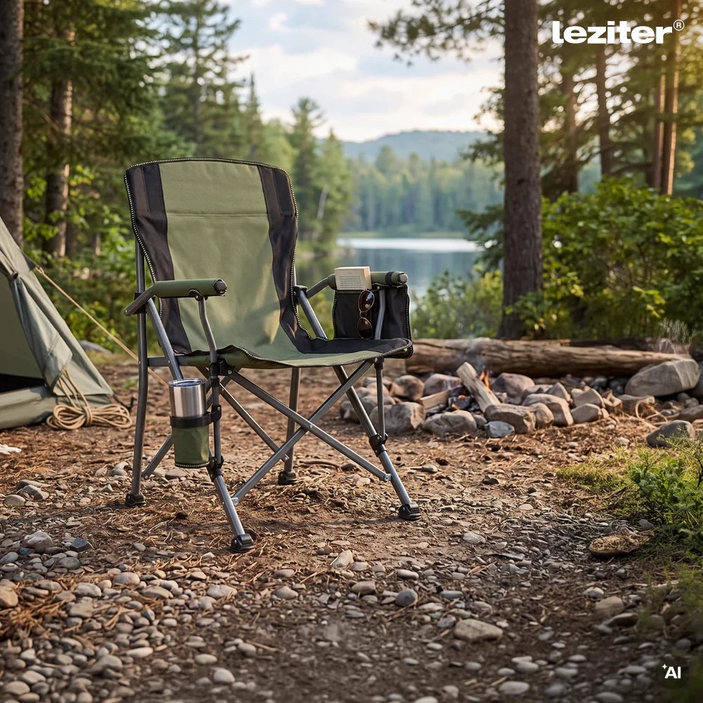 Scaun de pescuit Leziter Comfort Plus cu cotieră și suport pentru pahare verzi Imagine secundară a produsului