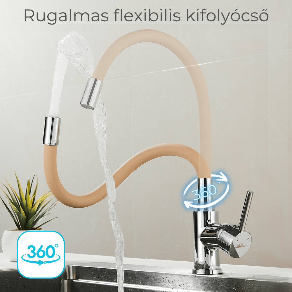 Robinet mixer pentru chiuvetă cu piedestal Corin cu gura de scurgere flexibilă bej Imagine secundară a produsului