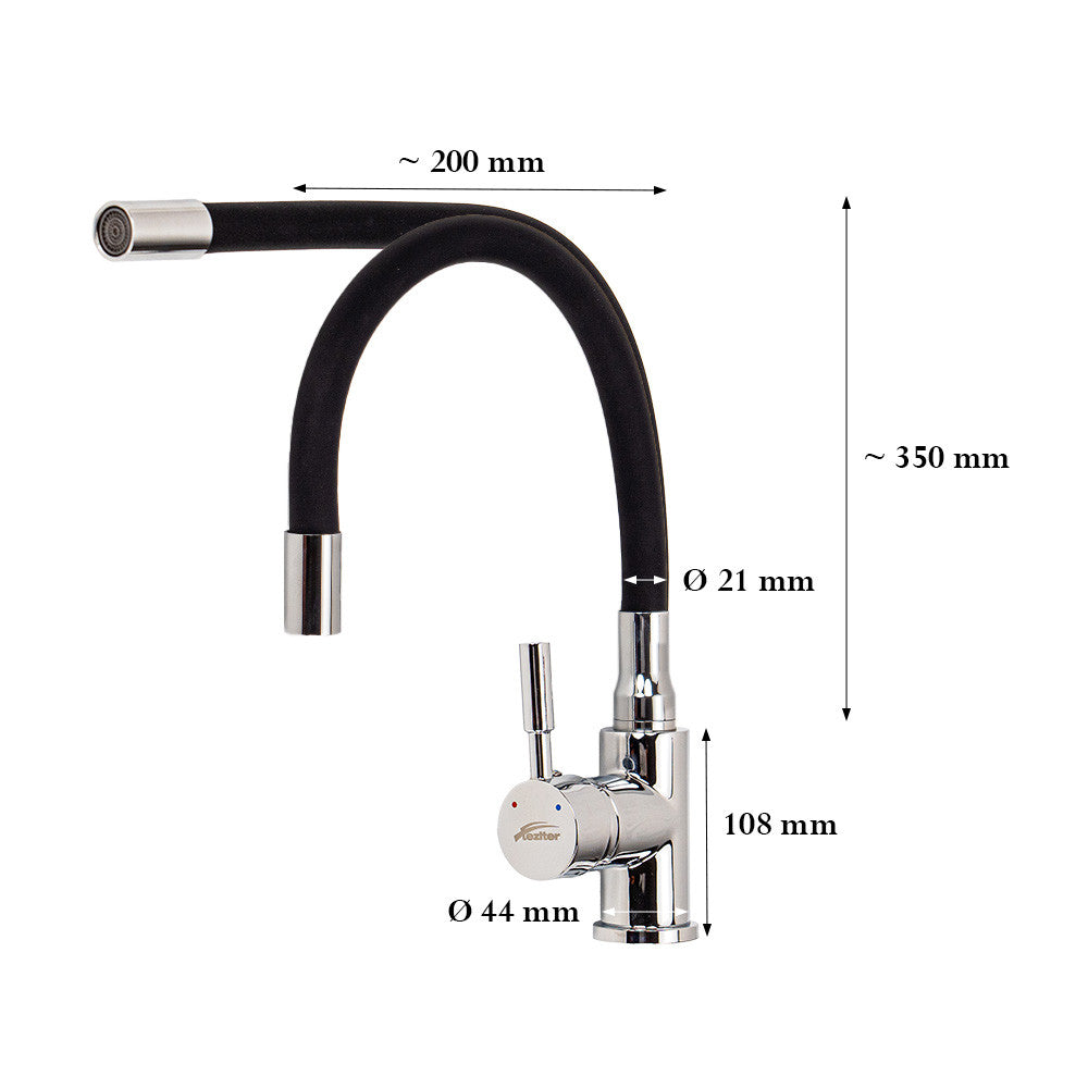 Robinet mixer pentru chiuvetă cu piedestal Corin cu gura de scurgere flexibilă negru Imagine secundară a produsului